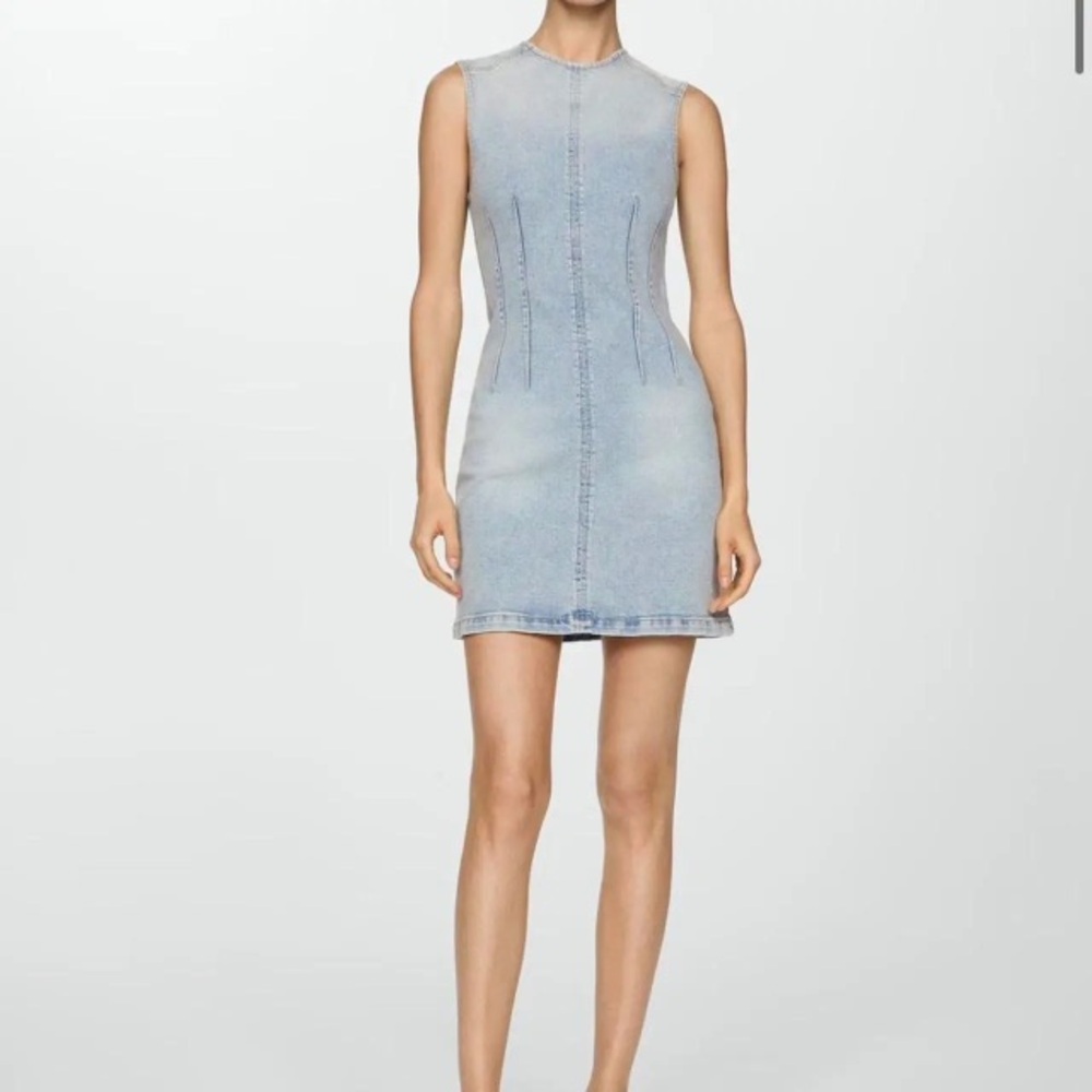 Mango sleeveless a-line denim dress